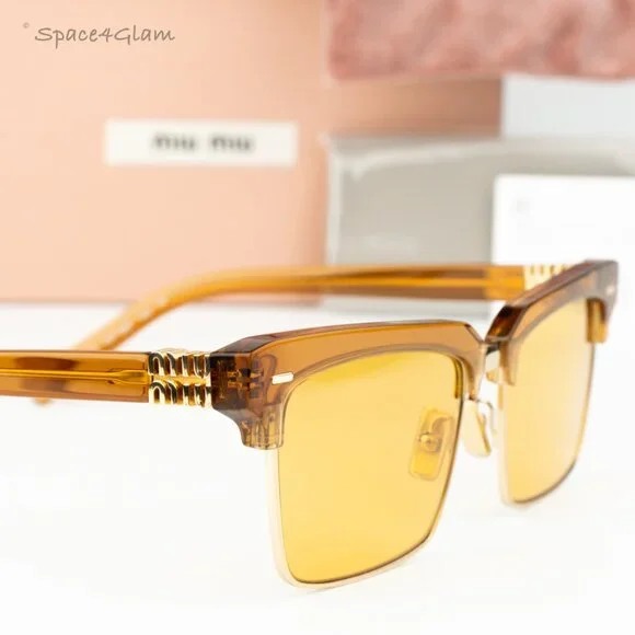 NEW Miu Miu MU10ZS 15T0B7 Caramel Trasparent Yelllow Square  display picture 2